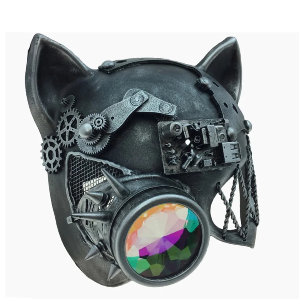 Steampunk Metallic Cat Mask with Goggles - NWT!
